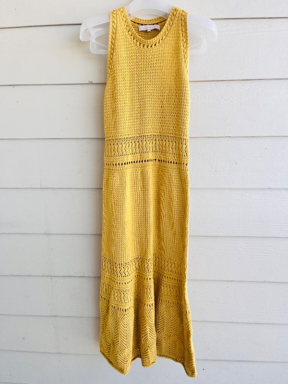 Vanessa Bruno 🧶 Thara Crochet Midi Dress | Yellow Boho Resortwear Size S - Picture 6 of 16